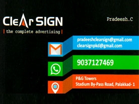 Are you searching for best  Advertising Shops Shops , Sticker Works Shops , Sign Boards Shops , Flex Printing Shops , Rubber Stamps , Polymer Stamps in Palakkad Kerala ?. Click here to get Clear Signs contact address and phone numbers