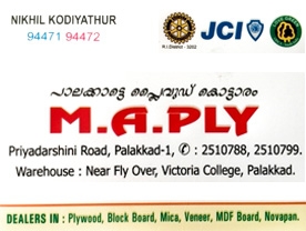 Are you searching for best Plywood Shops, Interior Decorative Products , Hardware Shops in Palakkad Kerala ?. Click here to get M A Ply  contact address and phone numbers