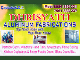 Are You Searching For Aluminium Fabricators,interior Designers,kitchenware,glass Mirror Merchant,doors  Services,window sales and service,Mosquitonet shops, Modular Kitchen Shop  In Kottayi. Click here to Get Leads Dhrisyath Aluminium Fabricators Contact Address, Phone Number, Route Map