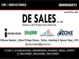 Are you searching for best Aluminium Fabricators,Aluminium Products,Fabricators Metal Shop,Interior Designers,Interior Decorative Products,Modular Kitchen Shop ,Kitchen Ware Shop,
Curtains and Furnishing Shop,Venetain Blinds Shop,Doors Sales and Service,Window Sales and Service, Gypsum Board Works,Mosquito Net Shops,Venetain Blinds Shop 
in Palakkad Kerala ?. Click here to get De Sales   contact address and phone numbers