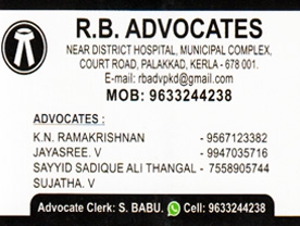 Are you searching for best Advocates in Palakkad Kerala ?. Click here to get RB Advocate scontact address and phone numbers
