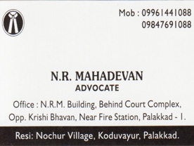Are you searching for best Advocates in Palakkad Kerala ?. Click here to get N R Mahadevan Advocate  contact address and phone numbers