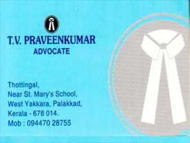 Are you searching for best Advocates in Palakkad Kerala ?. Click here to get T V Praveenkumar  contact address and phone numbers