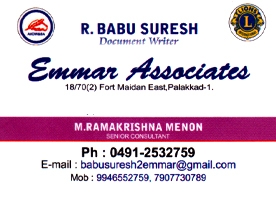 Are you searching for best Documents Writers in Palakkad Kerala ?.
Click here to get Emmar Associates contact address and phone numbers