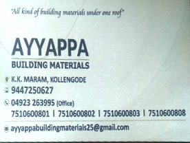 Are you searching for best Interior Designers, Building Materials, Civil Engineers, Iron Steel Merchants, Land Surveyors, Interior Decorative Products, Architects,Designers Buildings,Builders,Construction Companies,Interior Designers in Palakkad Kerala ?.
Click here to get Ayyappa Building Materials contact address and phone numbers