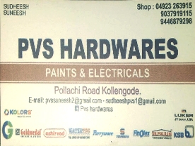 Are you searching for best electrical Goods,Electrical Accessories,Hardware Shops, Lights Bulbs and tube Wholsale,Fancy Lights, Cables,Light Fittings and Fixtures,Water Heater Dealers,Electrical Contractors,Home Appliances Shopin Palakkad Kerala ?. 
Click here to get PVS Hardwares contact address and phone numbers