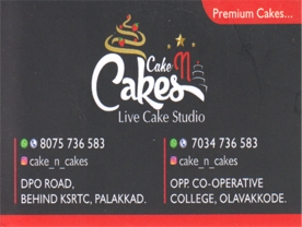 Are you searching for best Bakers, Cake Shop,in Palakkad Kerala ?. 
Click here to get Cake N Cakes contact address and phone numbers