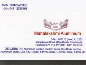 Contact Mahalakshmi Aluminium for Best Aluminium Products in Palakkad Kerala. They are offering Interior Designing, Curtains, Aluminium Fabrication Works also. Click here to get their full contact address and phone numbers