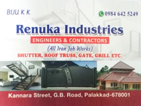 Are you searching for best  Fabricators Metal Shops Fabricators Metal,Gate Grills Works,Truss Works,Roofing Contractors,Rolling Shutter Works,Welding Shops, Lathe Works,
Door Sales and Service,Window Sales and Service,Stainless Steel Fabricators,Industries,Machinery Equipments and Manufacturers 
in Palakkad Kerala ?. Click here to get Renuka Industries  contact address and phone numbers